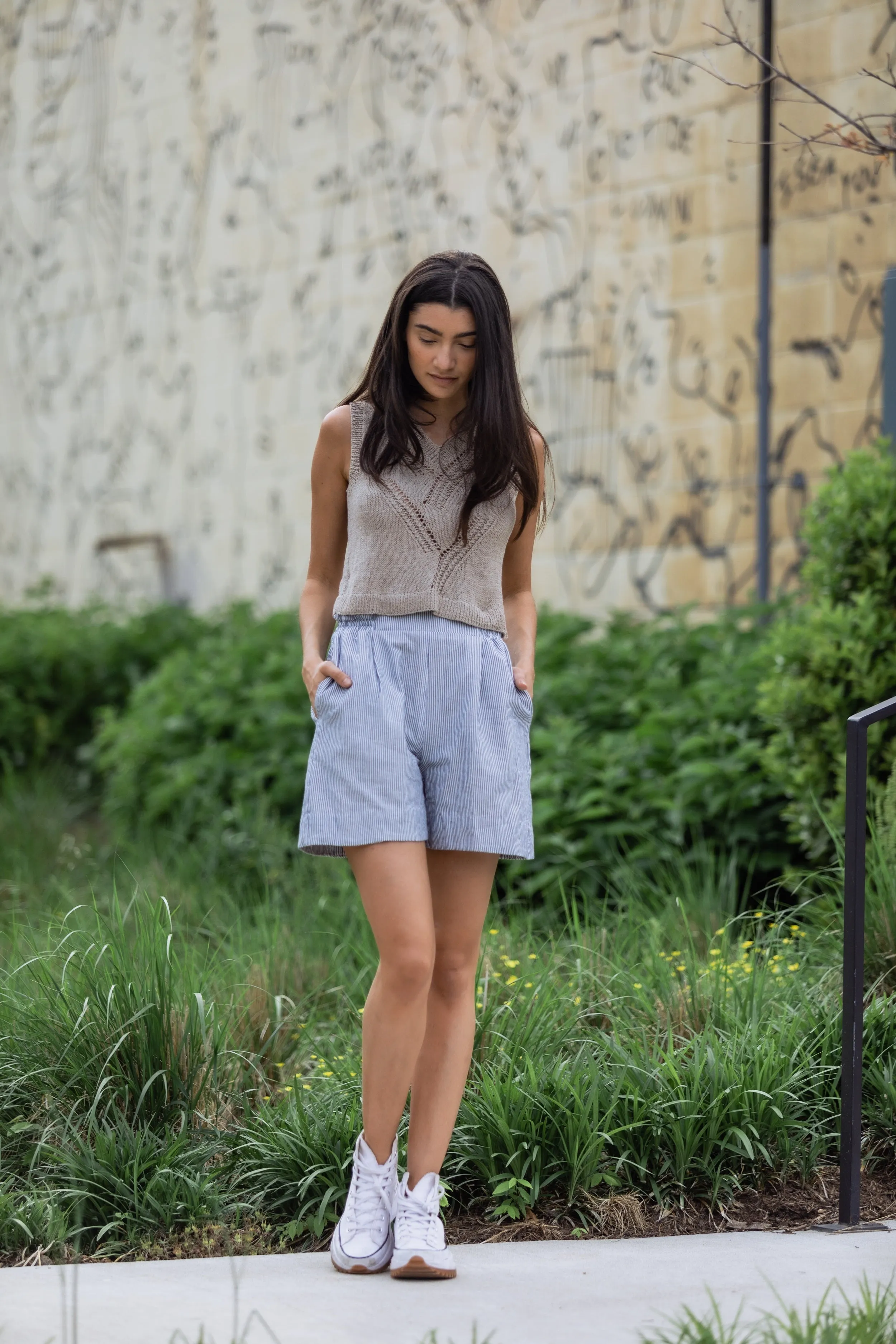 Libby Hand Knit Cotton Vest Tank in Beige