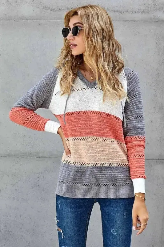 Lillian Color Block Hooded Knit Sweater