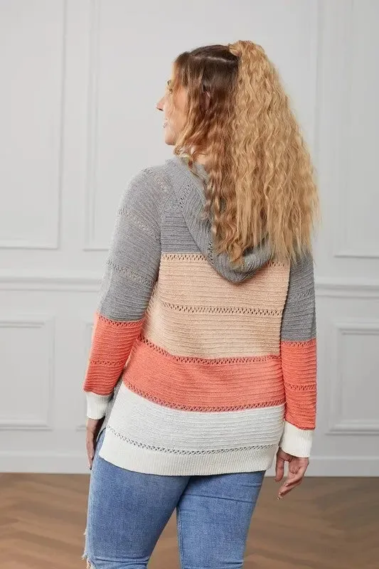 Lillian Color Block Hooded Knit Sweater