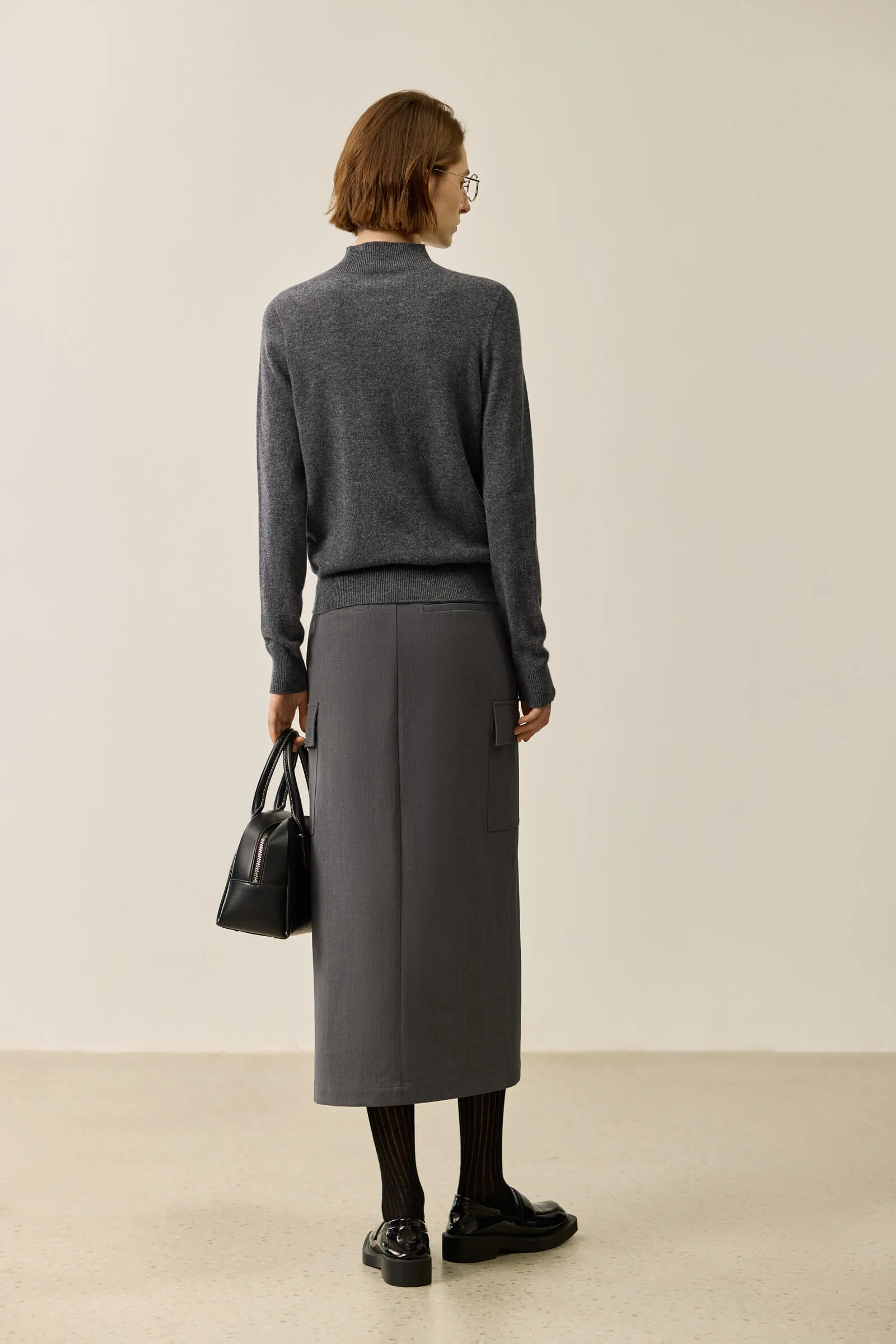 LILY Merino Wool Simple Half-Turtleneck Sweater