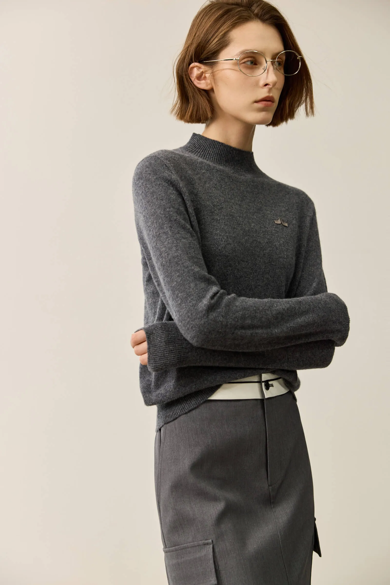 LILY Merino Wool Simple Half-Turtleneck Sweater