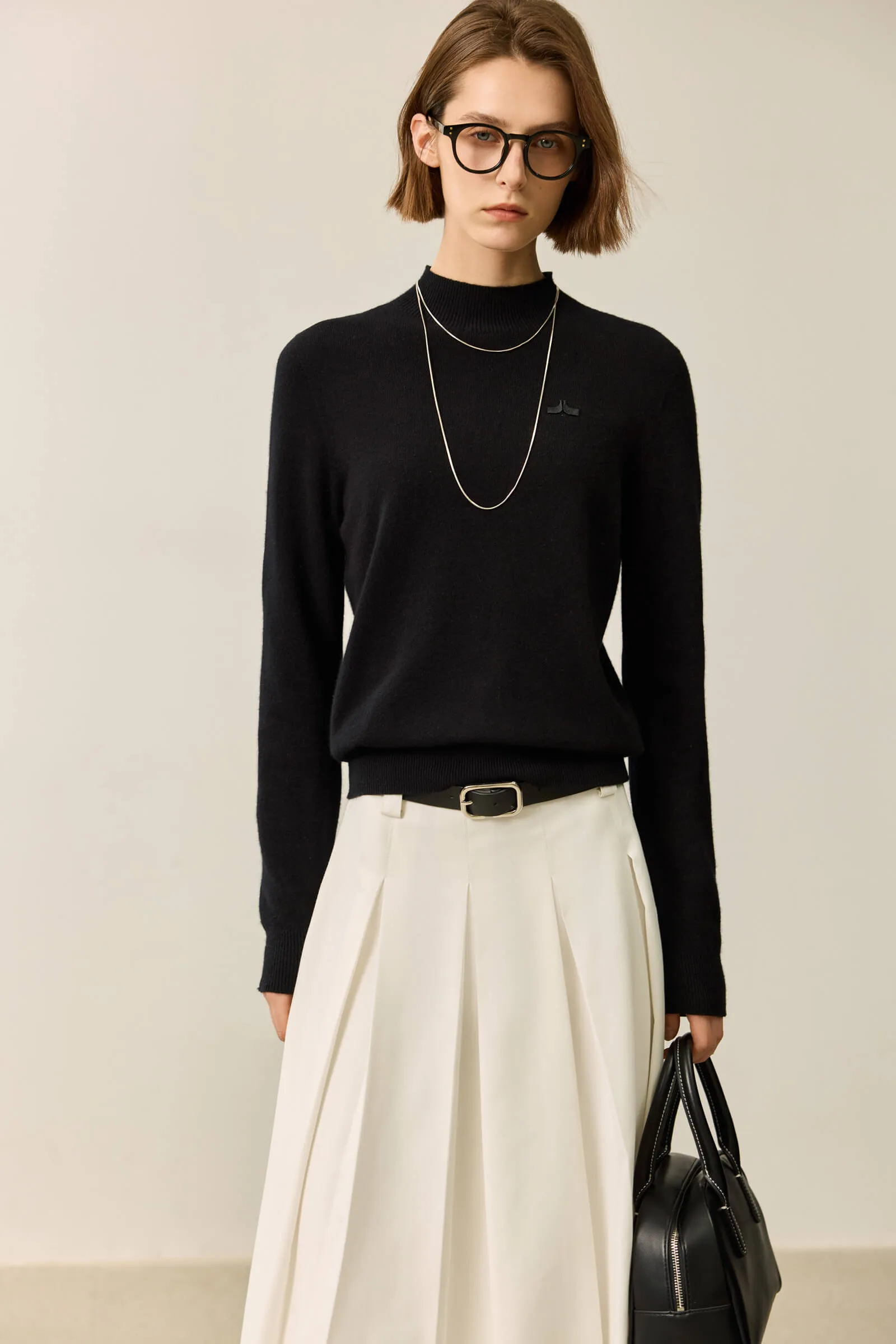 LILY Merino Wool Simple Half-Turtleneck Sweater