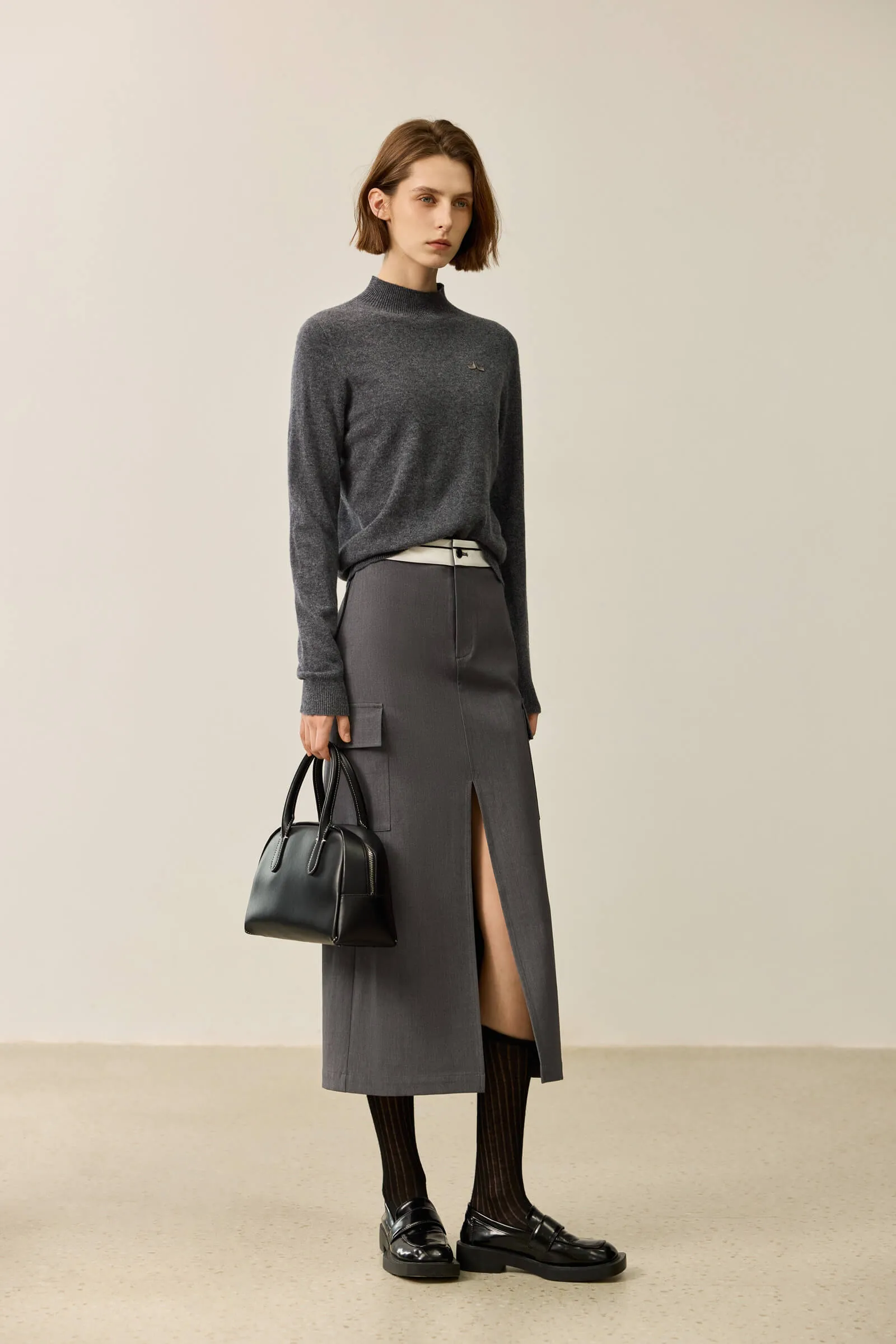 LILY Merino Wool Simple Half-Turtleneck Sweater