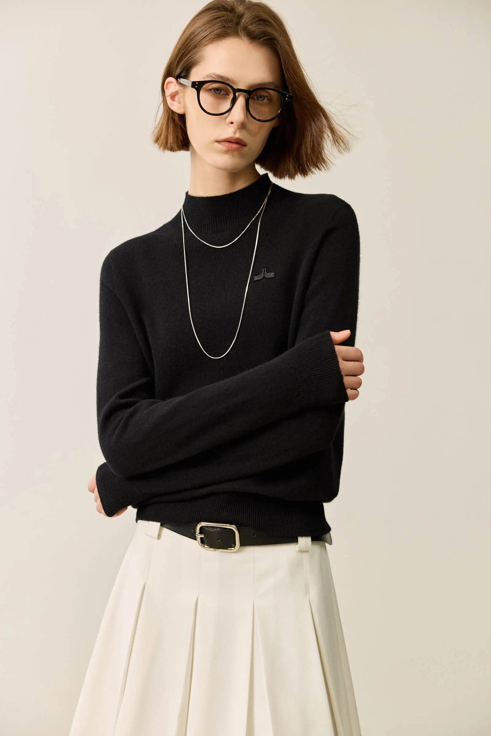 LILY Merino Wool Simple Half-Turtleneck Sweater