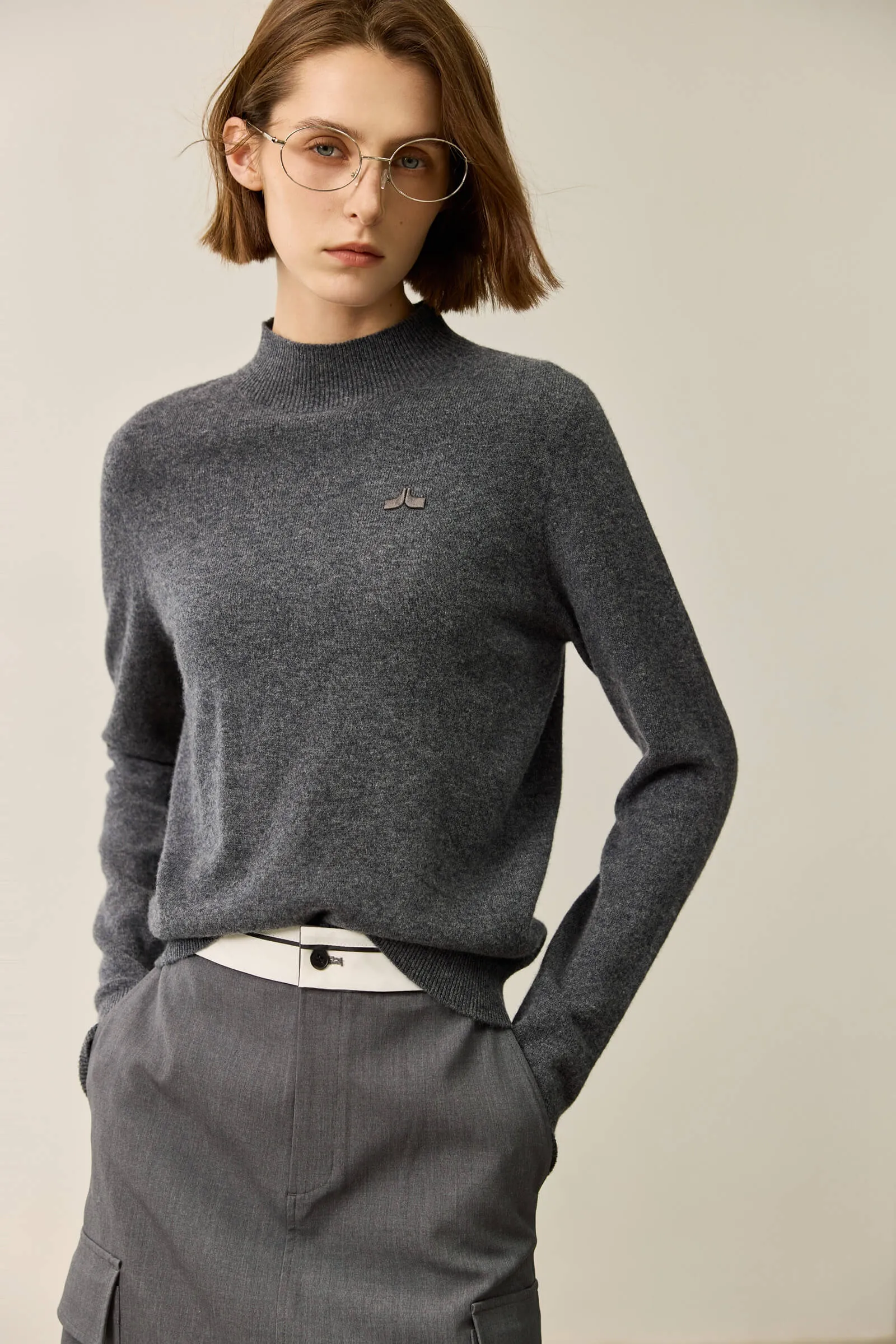 LILY Merino Wool Simple Half-Turtleneck Sweater