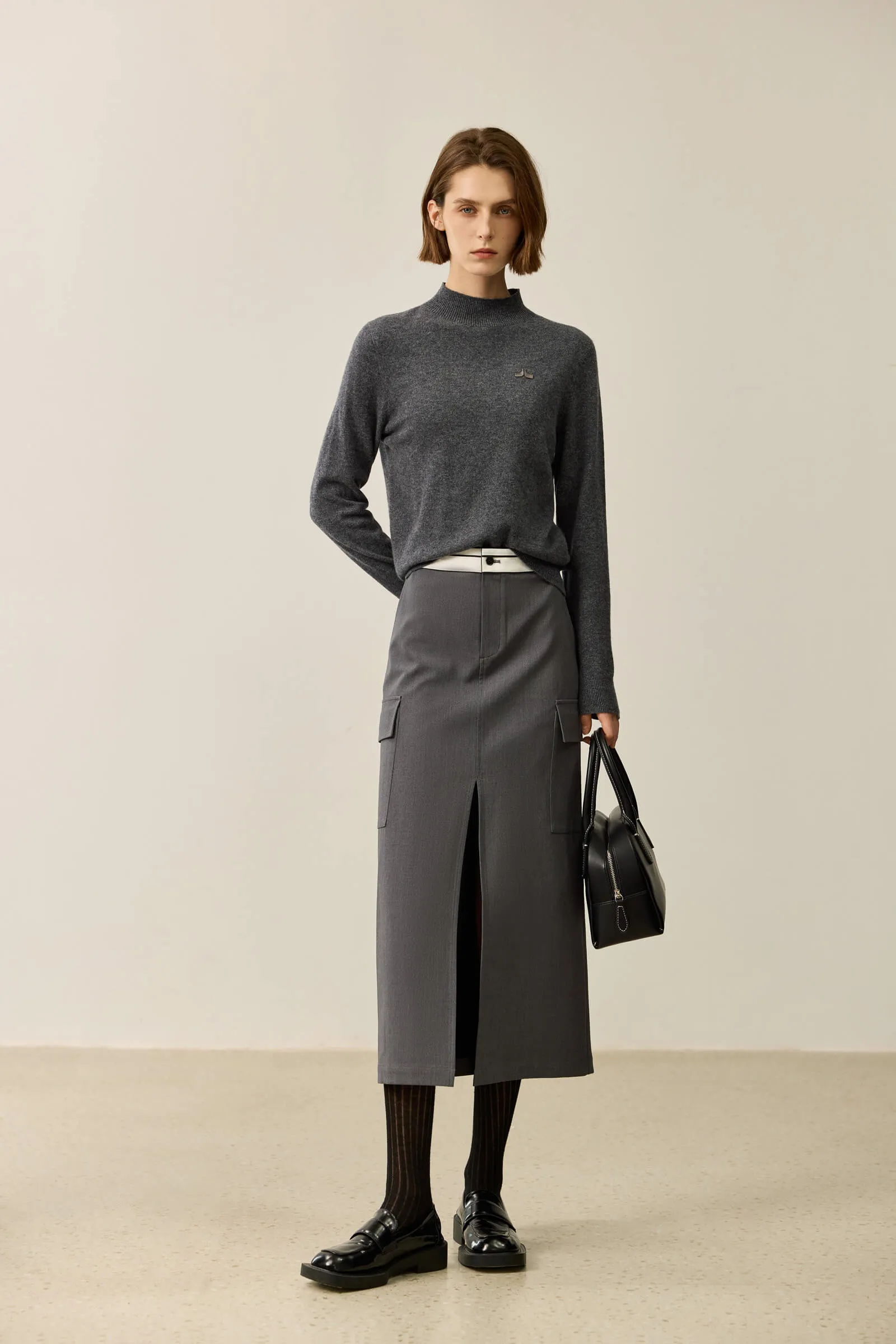 LILY Merino Wool Simple Half-Turtleneck Sweater