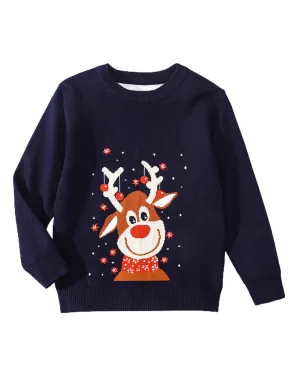 Little Surprise Box NavyBlue Big Reindeer Face Cardigan Sweater-7-8 Y