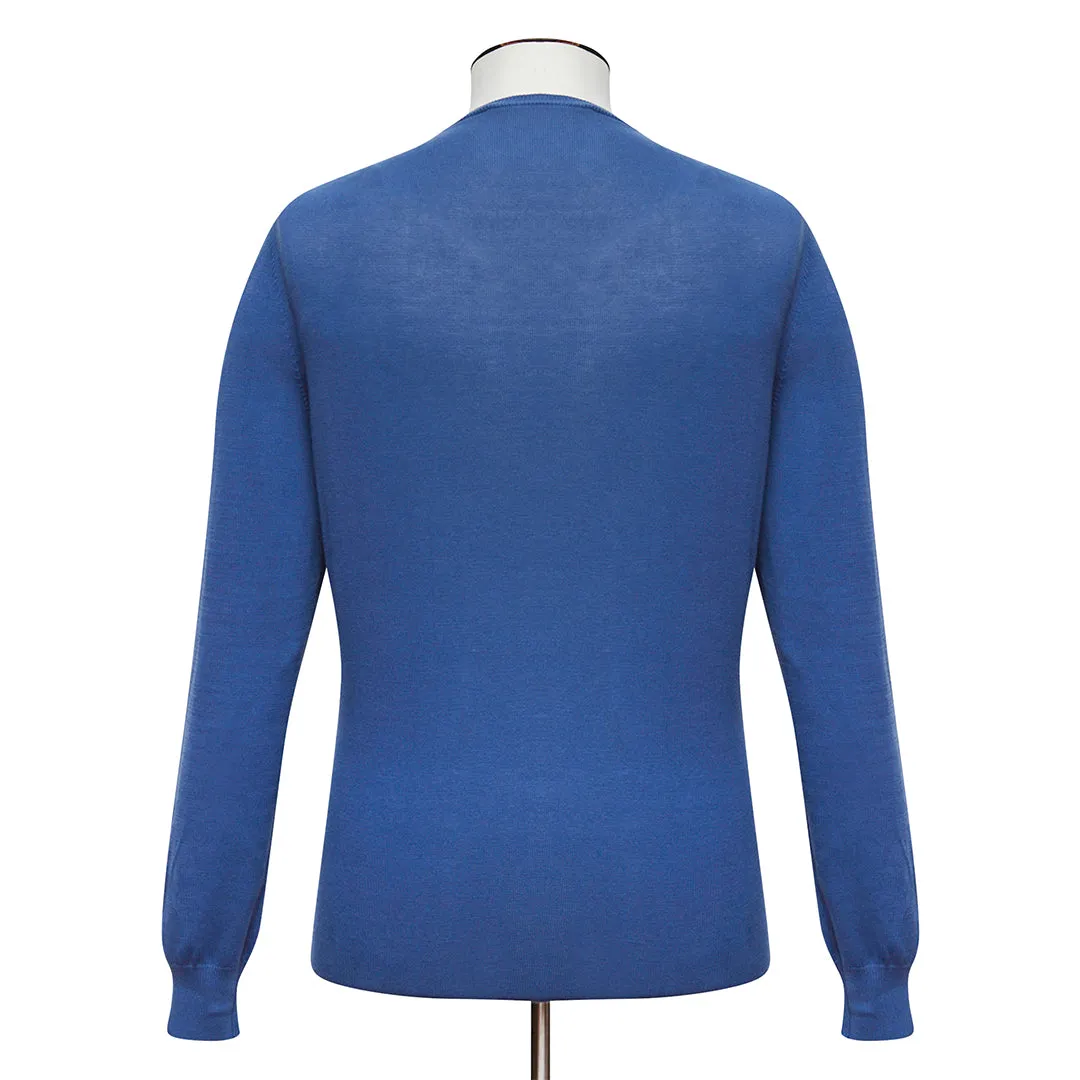 Marine Blue Cotton Ribbed Crewneck Sweater