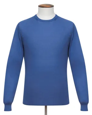 Marine Blue Cotton Ribbed Crewneck Sweater