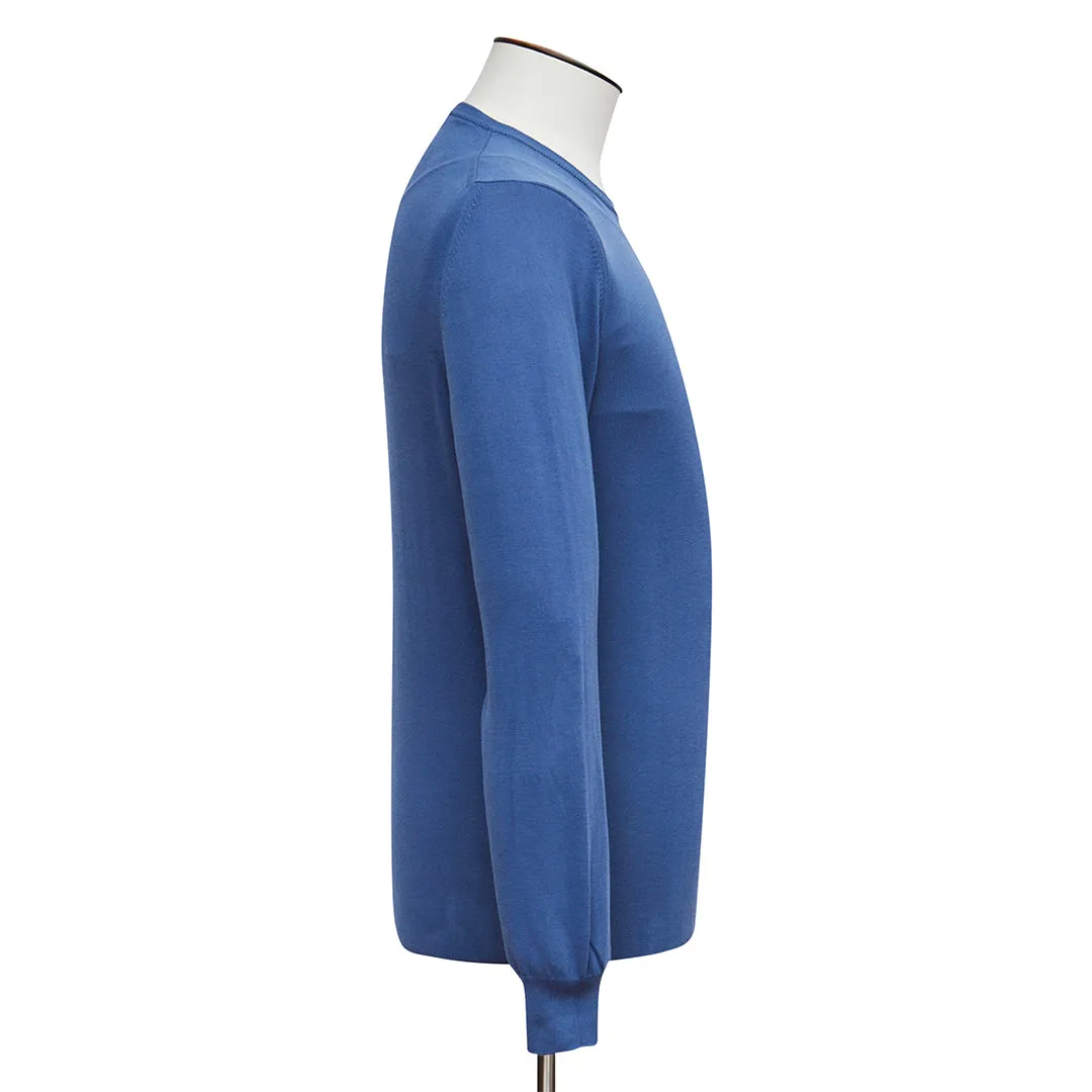 Marine Blue Cotton Ribbed Crewneck Sweater