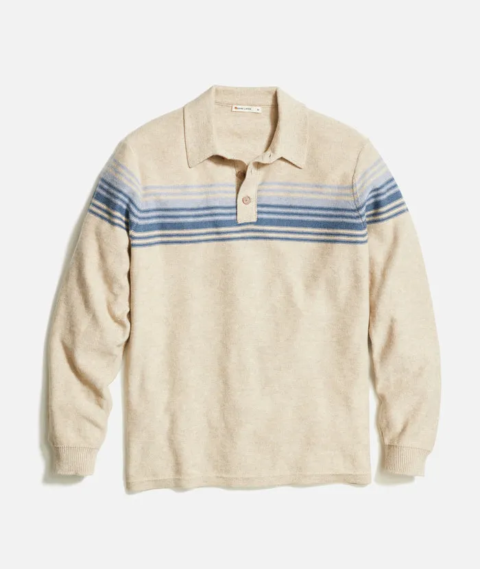 Marine Layer Ellias Chest Stripe Sweater Polo-driftwood blue stripe