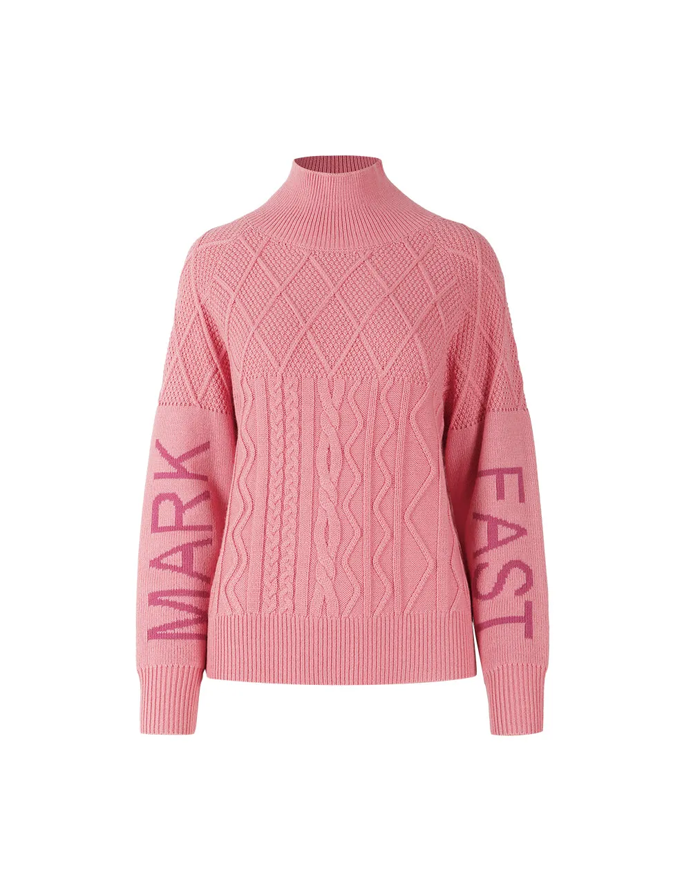 MARK FAST WOMEN HIGH NECK JACQUARD CABLE KNITTED PULLOVER