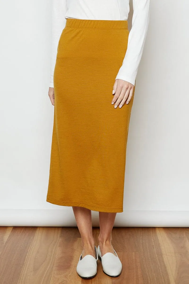 Marley Soft Merino Wool Pull On Skirt Ochre