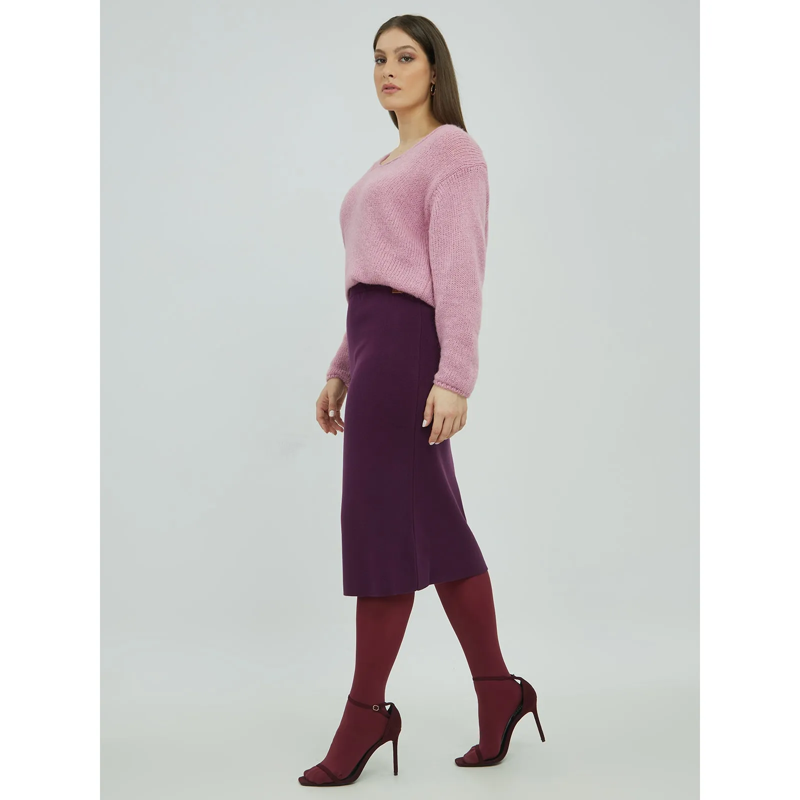 Mat Fine Knit Skirt in Plum