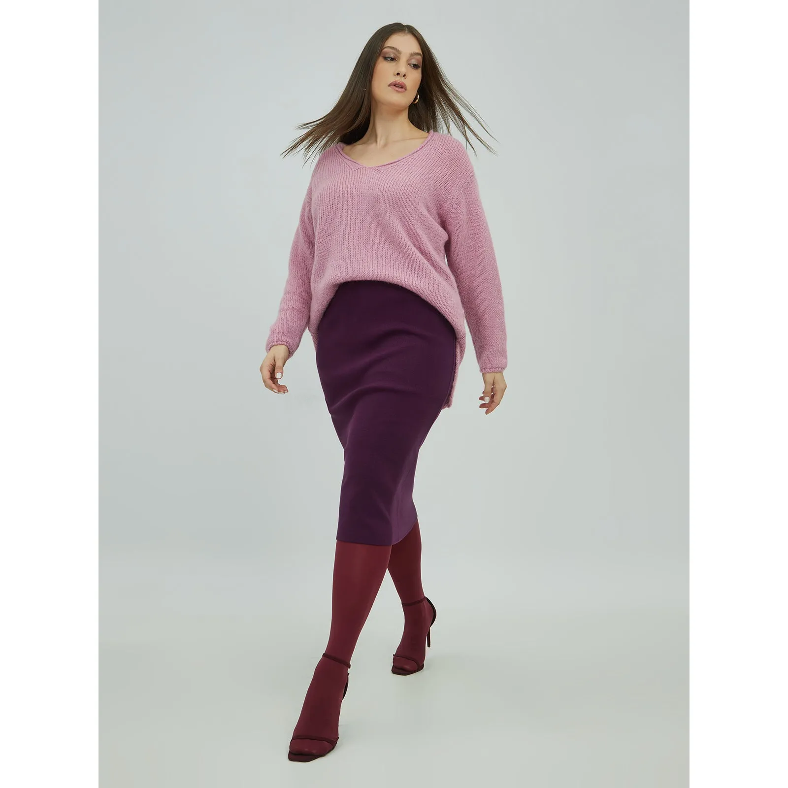 Mat Fine Knit Skirt in Plum