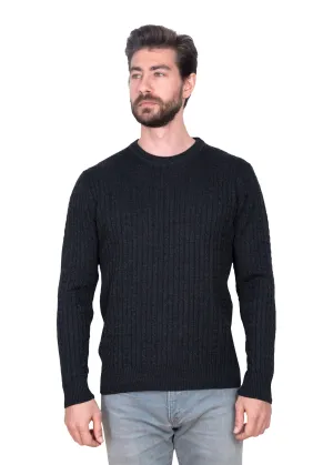 Men's Charcoal Mildura Wool Cable Knit Crew Neck Jumper