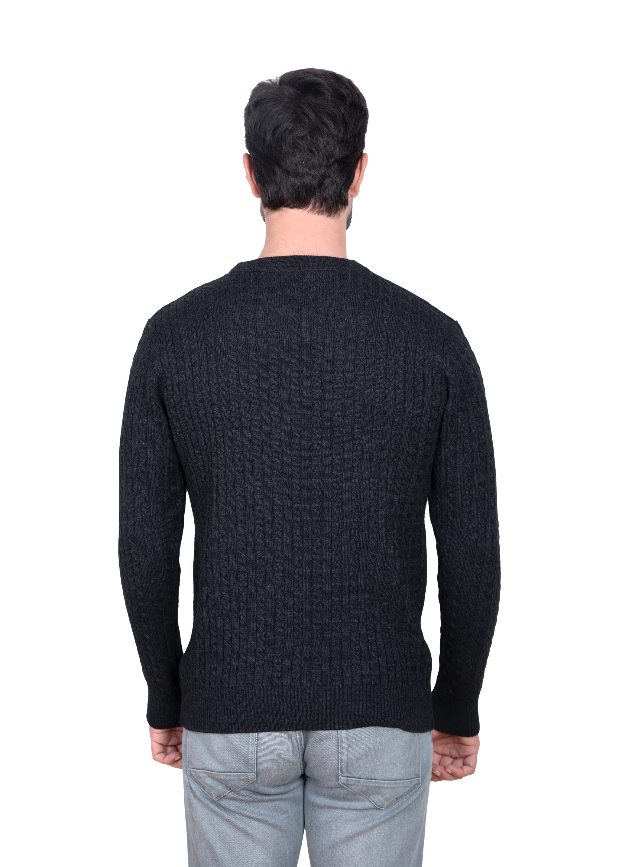 Men's Charcoal Mildura Wool Cable Knit Crew Neck Jumper