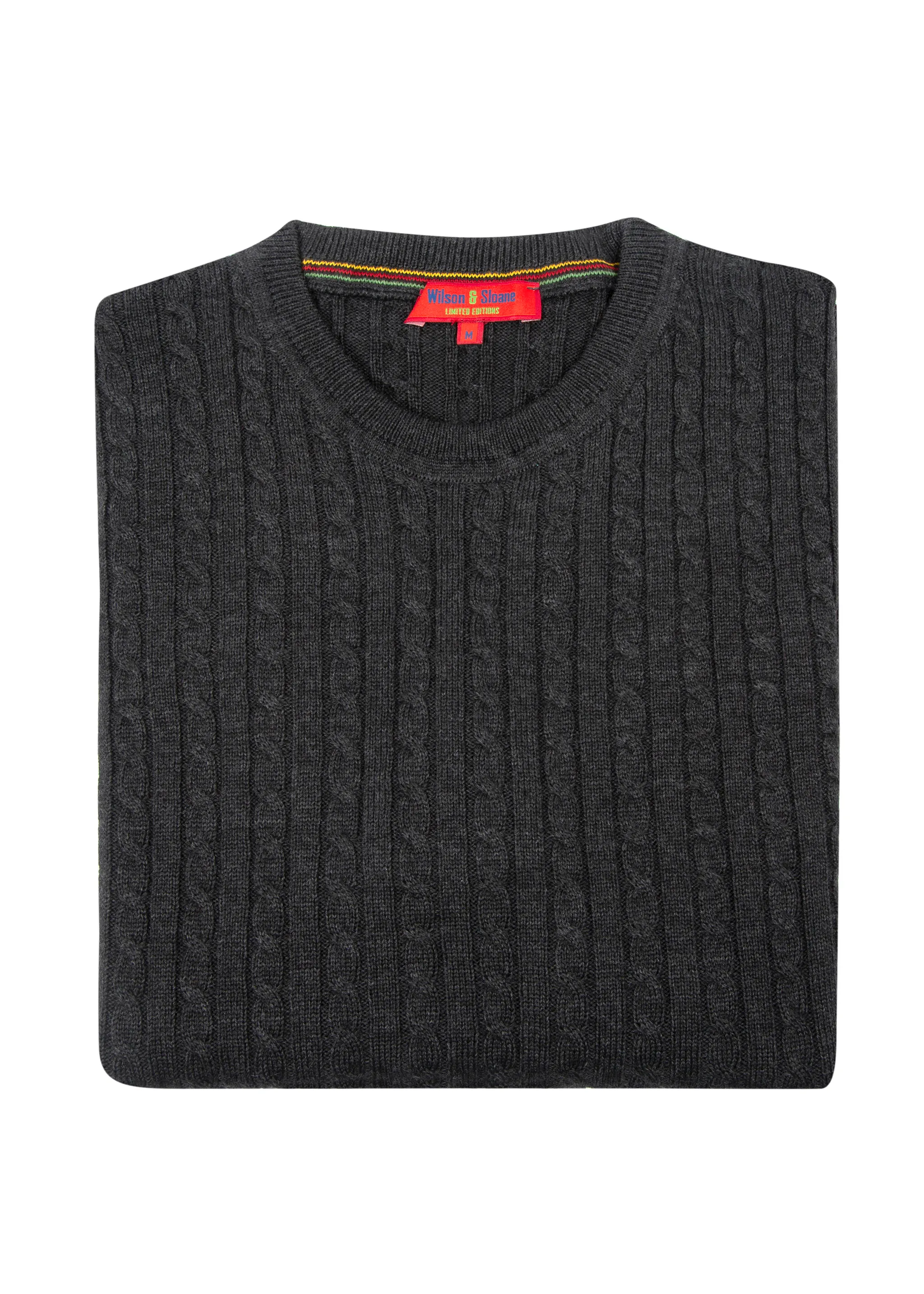 Men's Charcoal Mildura Wool Cable Knit Crew Neck Jumper