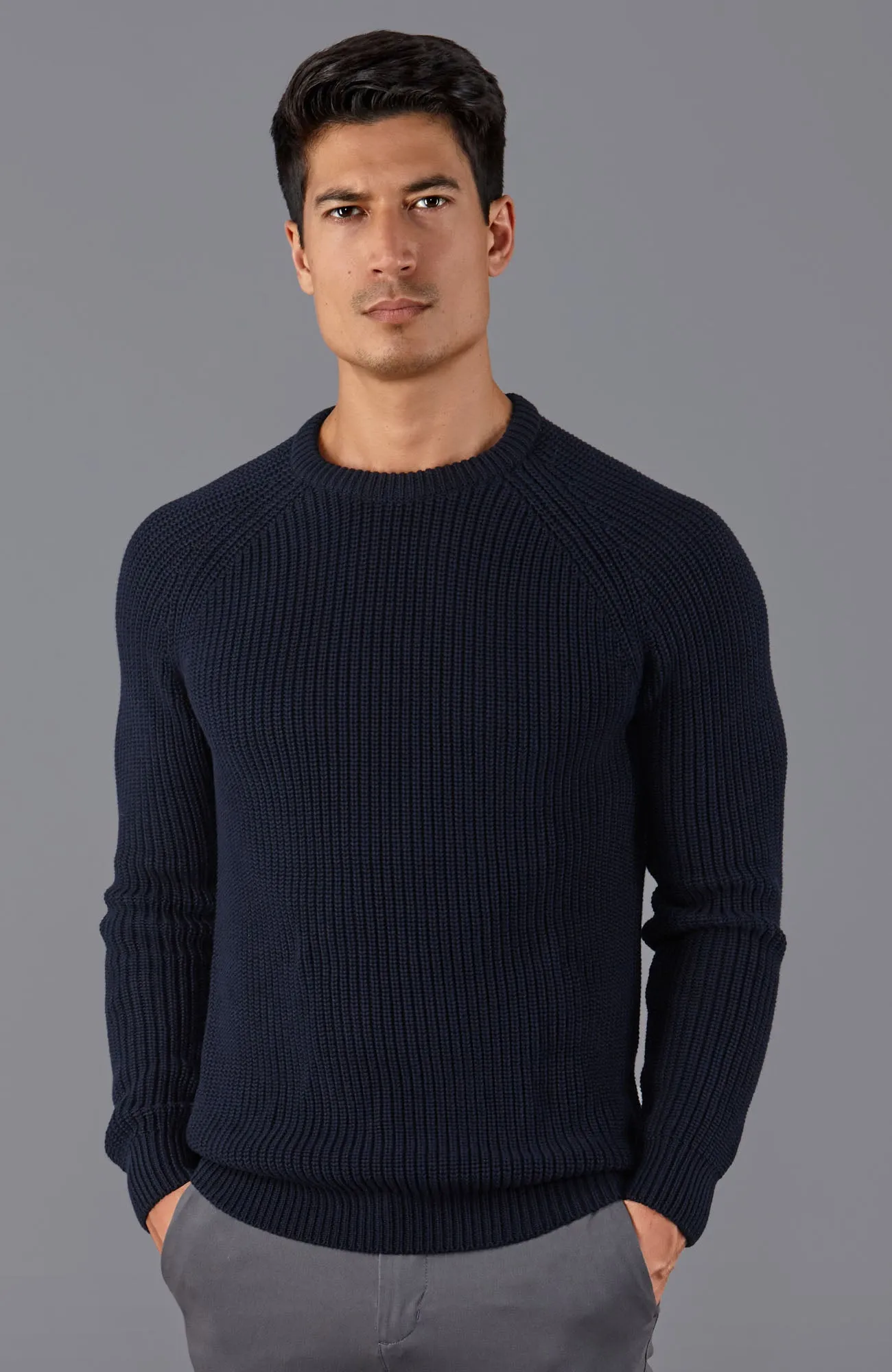 Mens Cotton Fisherman Rib Knit Jumper