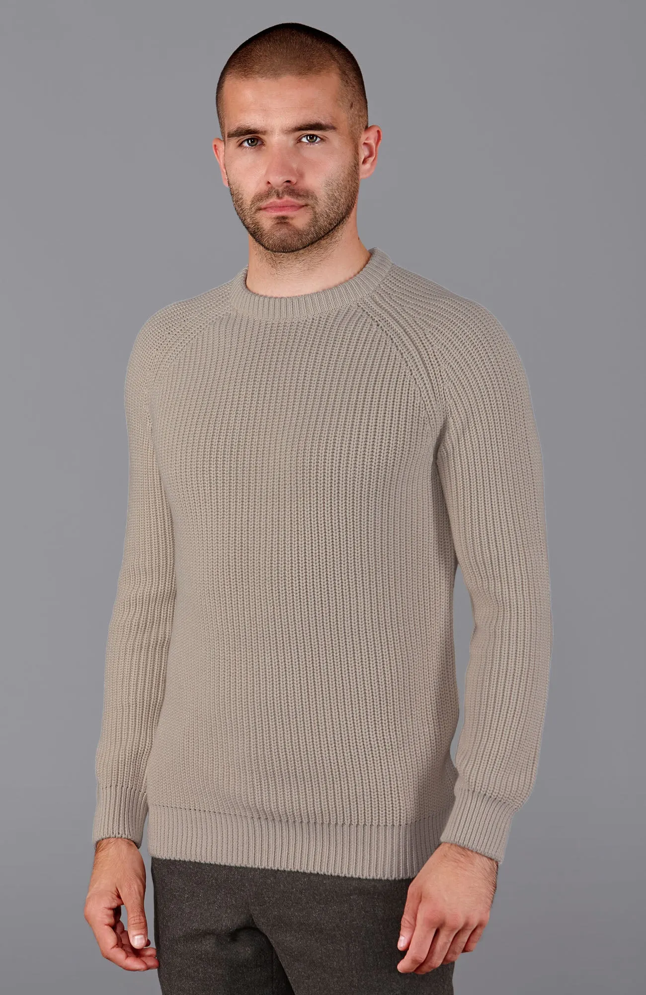 Mens Cotton Fisherman Rib Knit Jumper