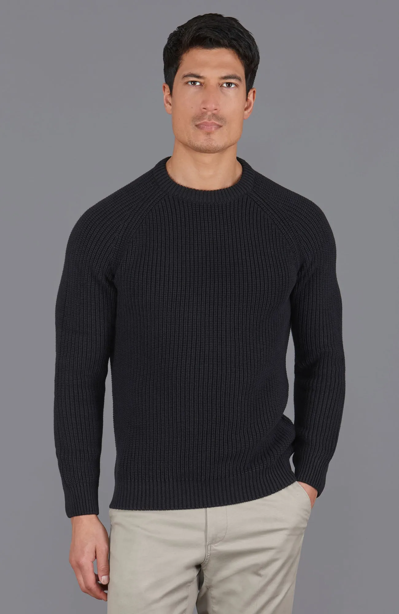 Mens Cotton Fisherman Rib Knit Jumper