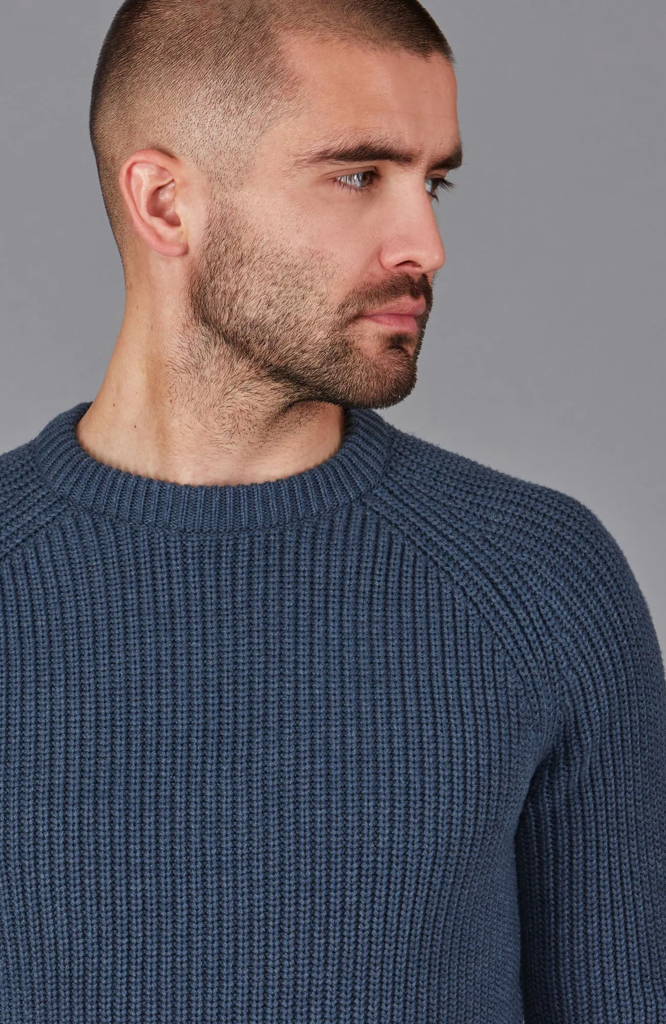 Mens Cotton Fisherman Rib Knit Jumper