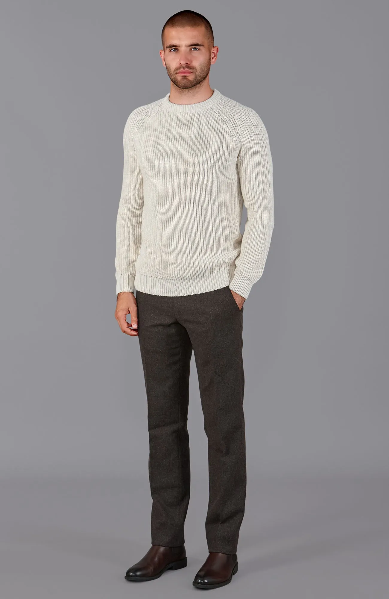 Mens Cotton Fisherman Rib Knit Jumper