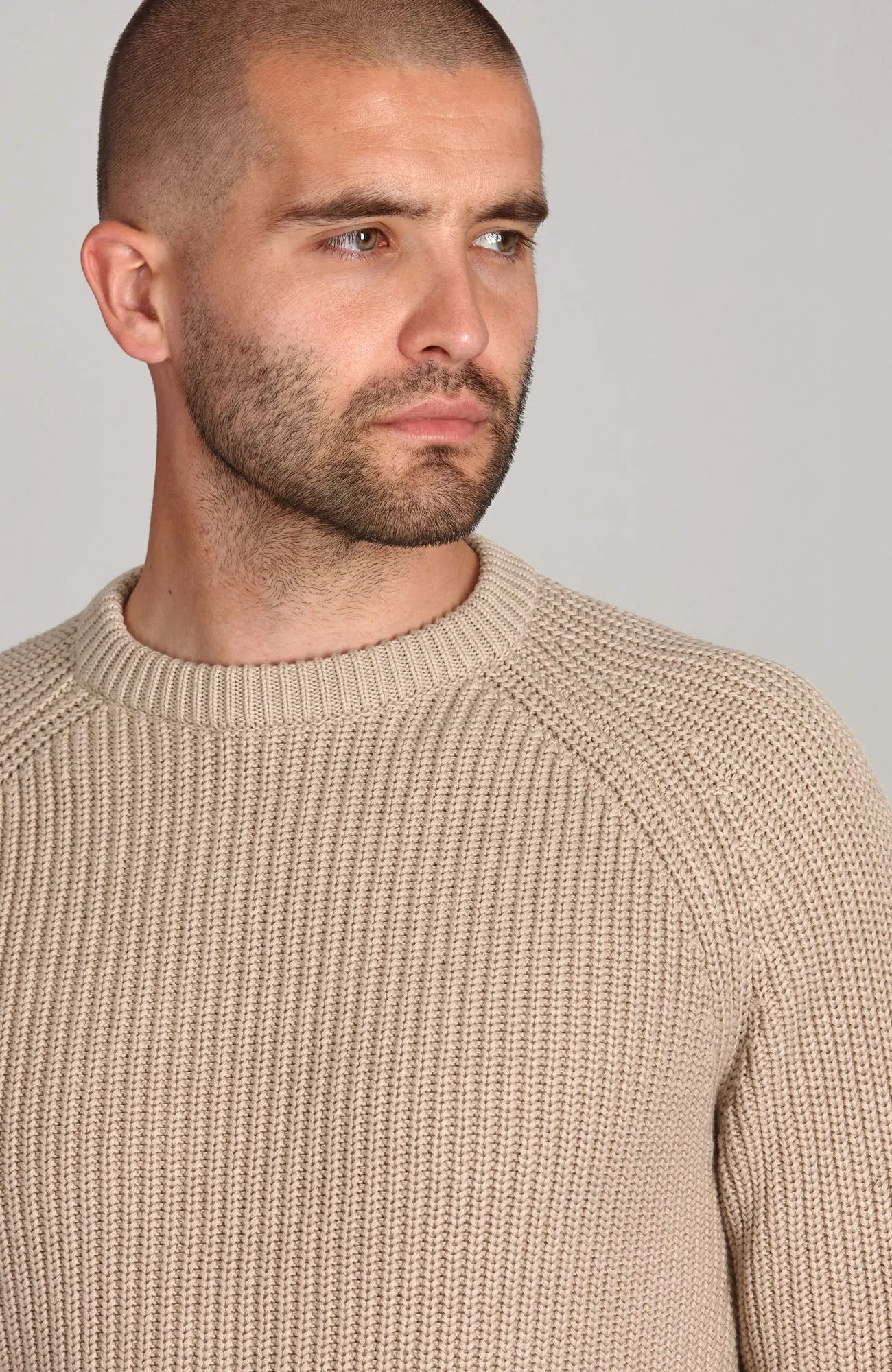 Mens Heavyweight Cotton Fisherman Rib Knit Jumper