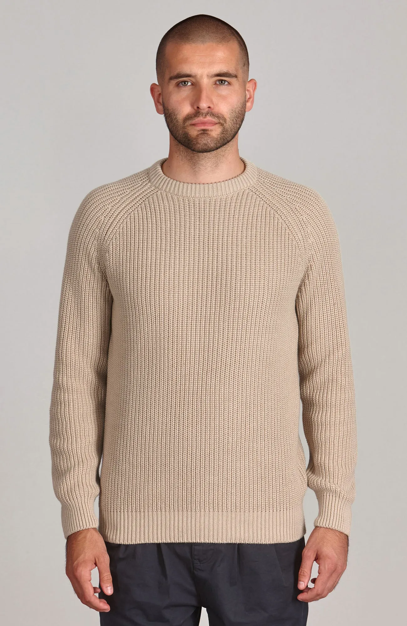 Mens Heavyweight Cotton Fisherman Rib Knit Jumper