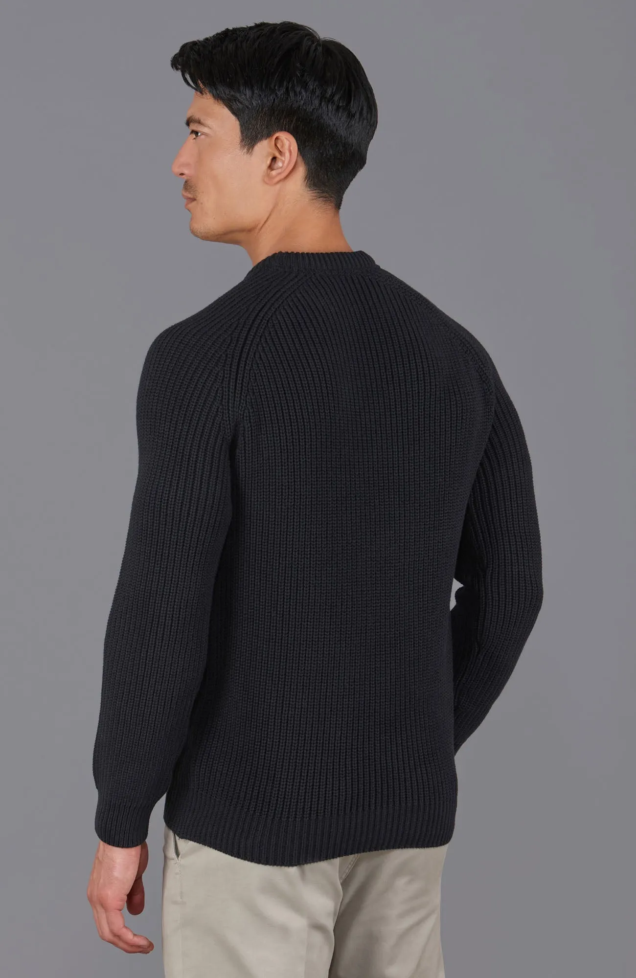 Mens Heavyweight Cotton Fisherman Rib Knit Jumper