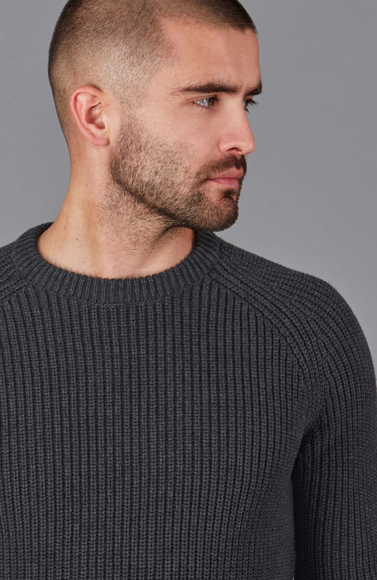 Mens Heavyweight Cotton Fisherman Rib Knit Jumper