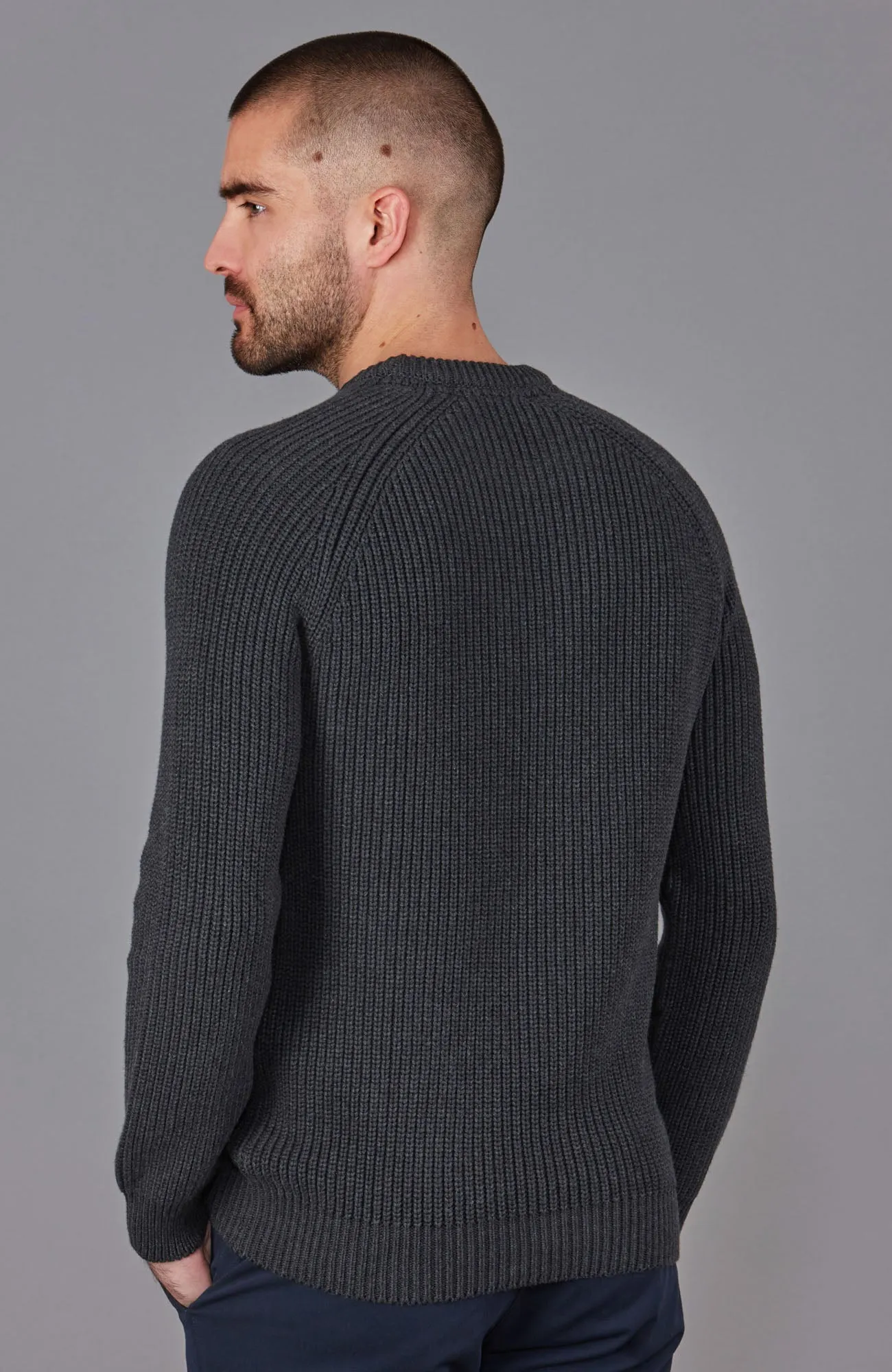 Mens Heavyweight Cotton Fisherman Rib Knit Jumper