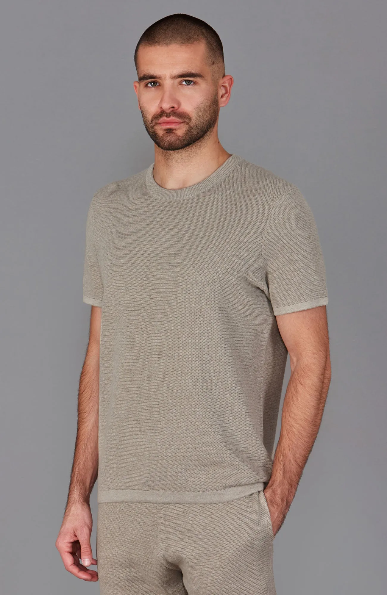 Mens Heavyweight Cotton Knitted Textured T-Shirt