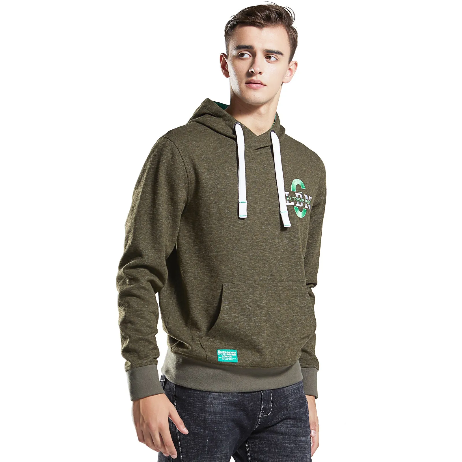 Mens Hoodie Sweatshirt Heather Slub Cotton Hooded Sweater Jumper Pullover Tops