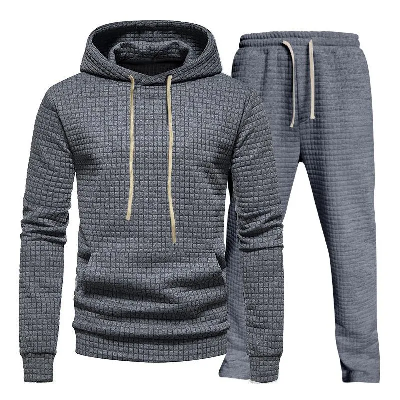 Men's Jacquard Small Square Hooded Sweater Trousers Casual Sports Set 61617036L