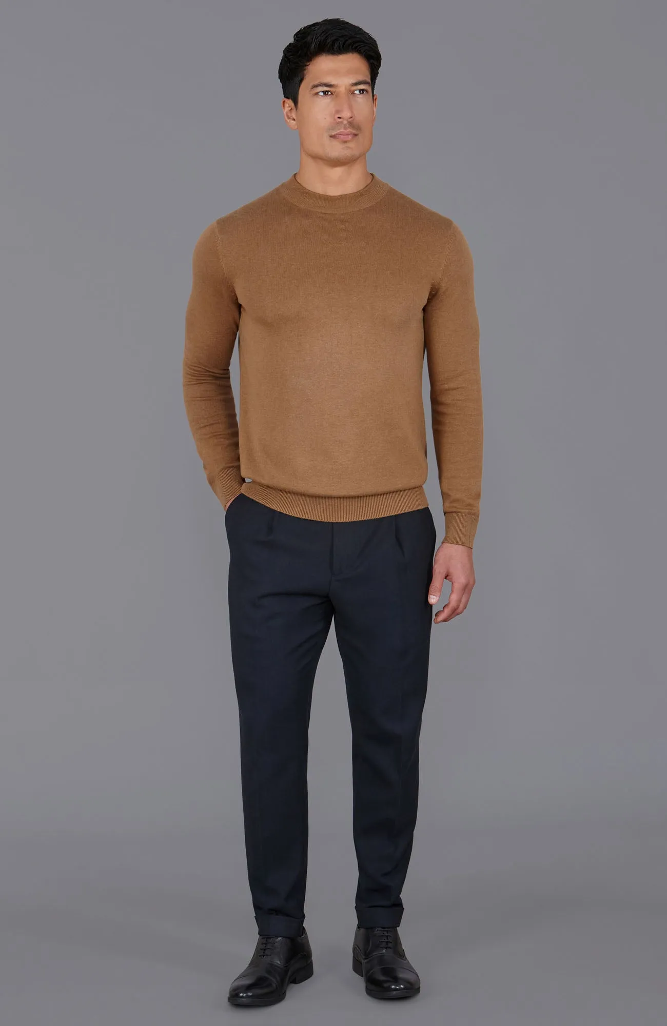 Mens Lightweight Cotton Narrow Mock Turtleneck Jumper