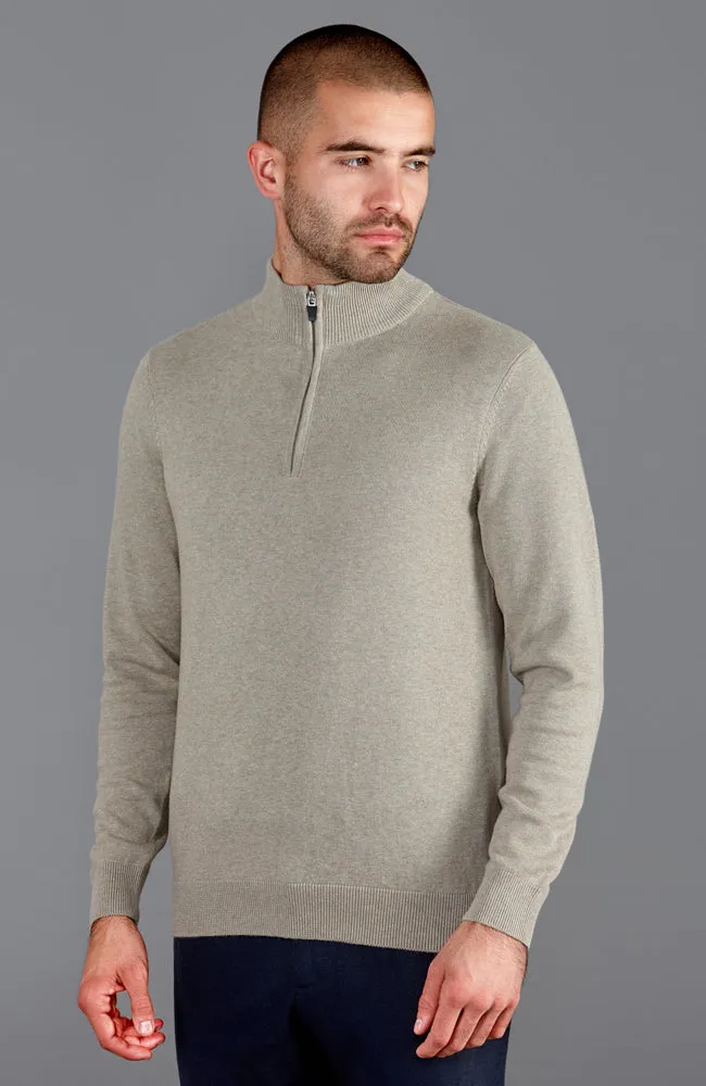 Mens Lightweight Cotton Zip Neck Jumper