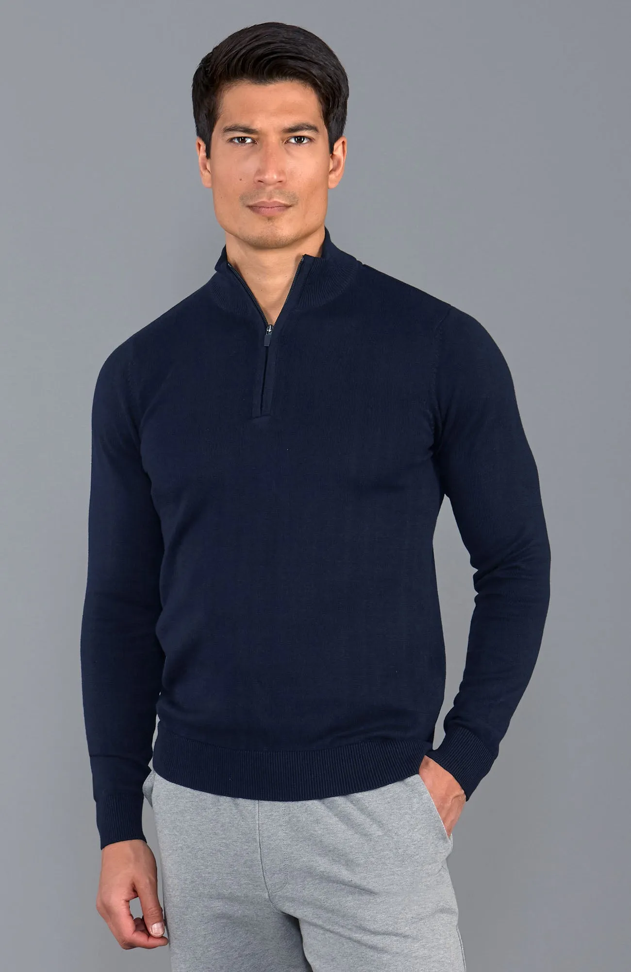 Mens Lightweight Cotton Zip Neck Jumper