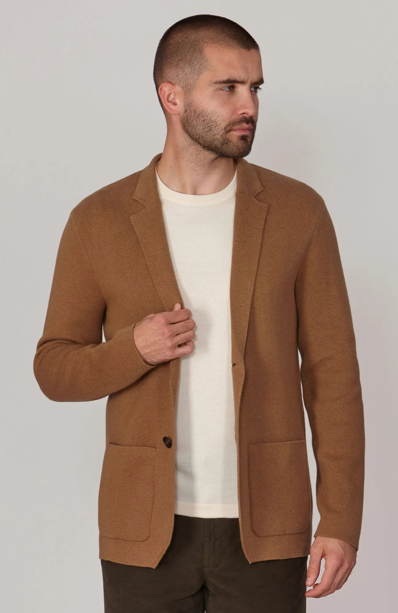 Mens Midweight Cotton Deconstructed Knitted Blazer