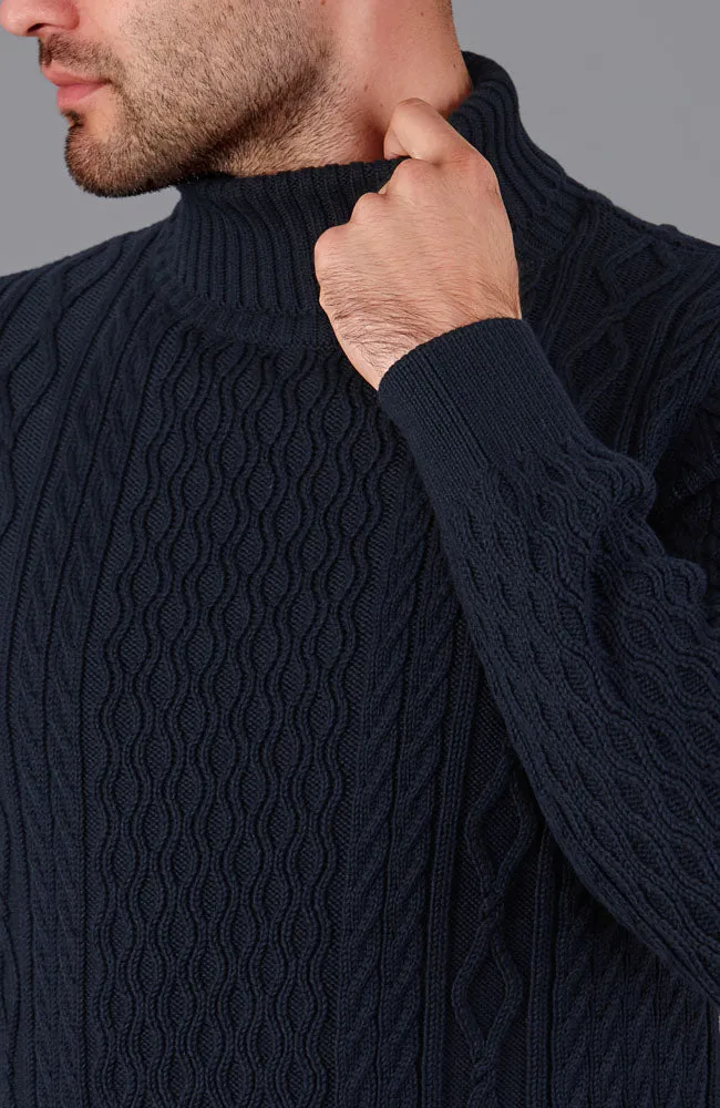 Mens Midweight Cotton Roll Neck Cable Jumper