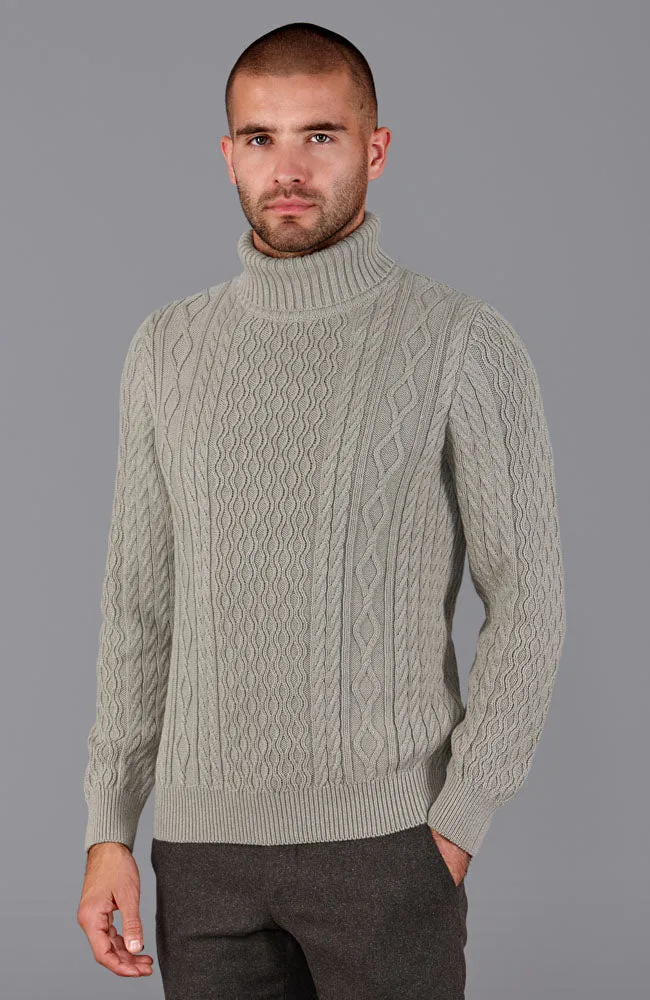 Mens Midweight Cotton Roll Neck Cable Jumper