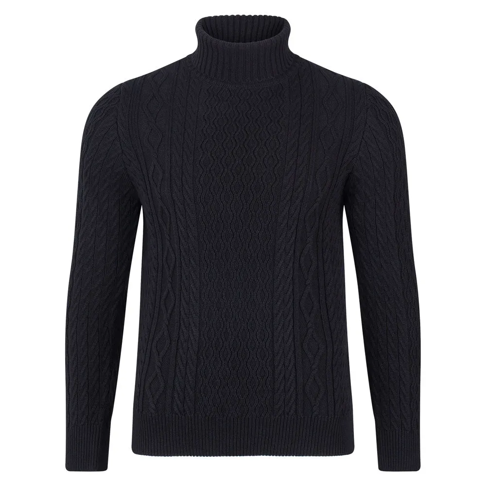 Mens Midweight Cotton Roll Neck Cable Jumper