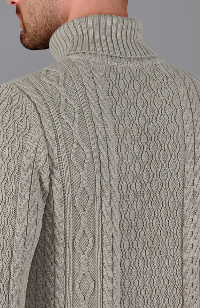 Mens Midweight Cotton Roll Neck Cable Jumper