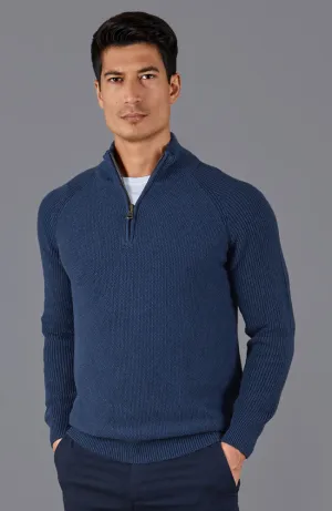 Mens Midweight Cotton Zip Neck Jumper