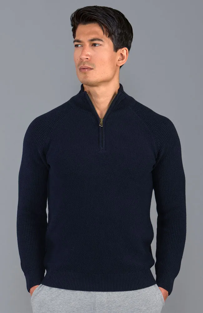 Mens Midweight Cotton Zip Neck Jumper