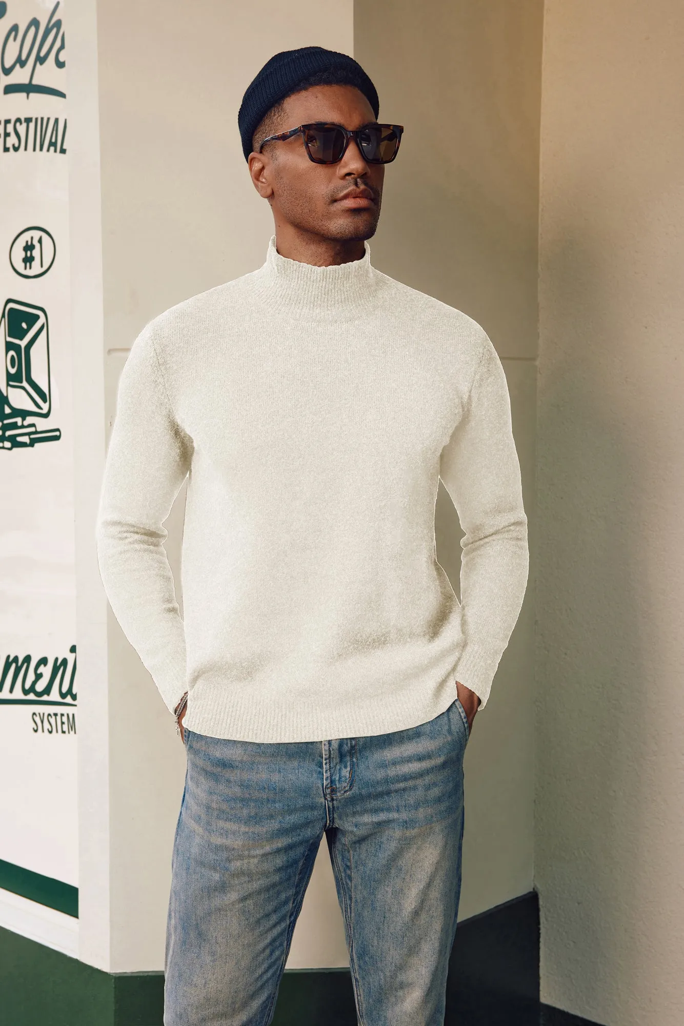 Men's Mock Turtleneck Sweater Long Sleeve Under Wool Blend Pullover Casual Sweaters