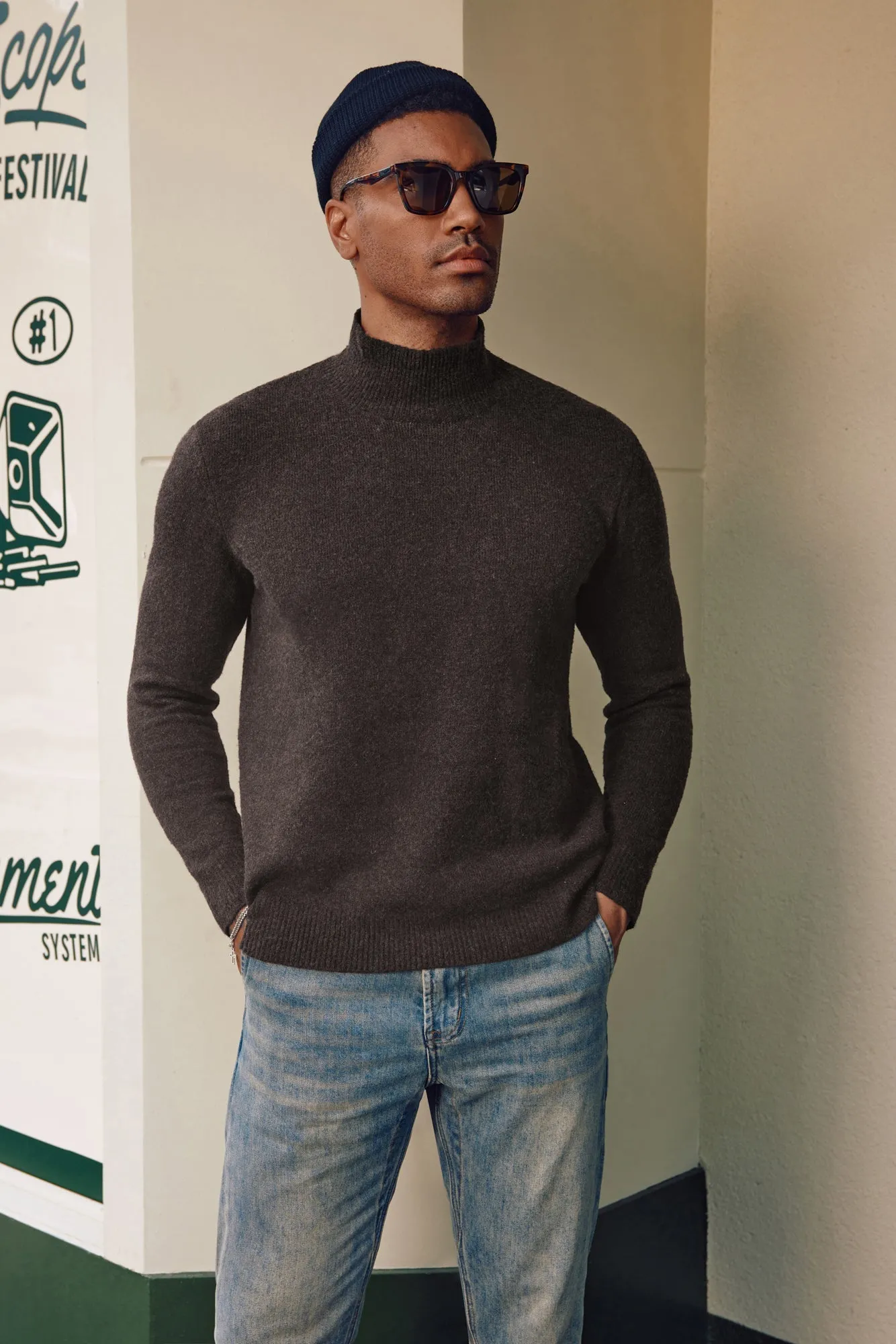 Men's Mock Turtleneck Sweater Long Sleeve Under Wool Blend Pullover Casual Sweaters