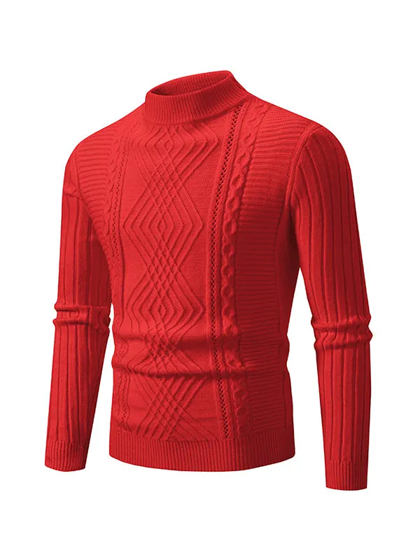 Men's Retro Simple Solid Color Half Turtle Collar Bottoming Knitted Sweater