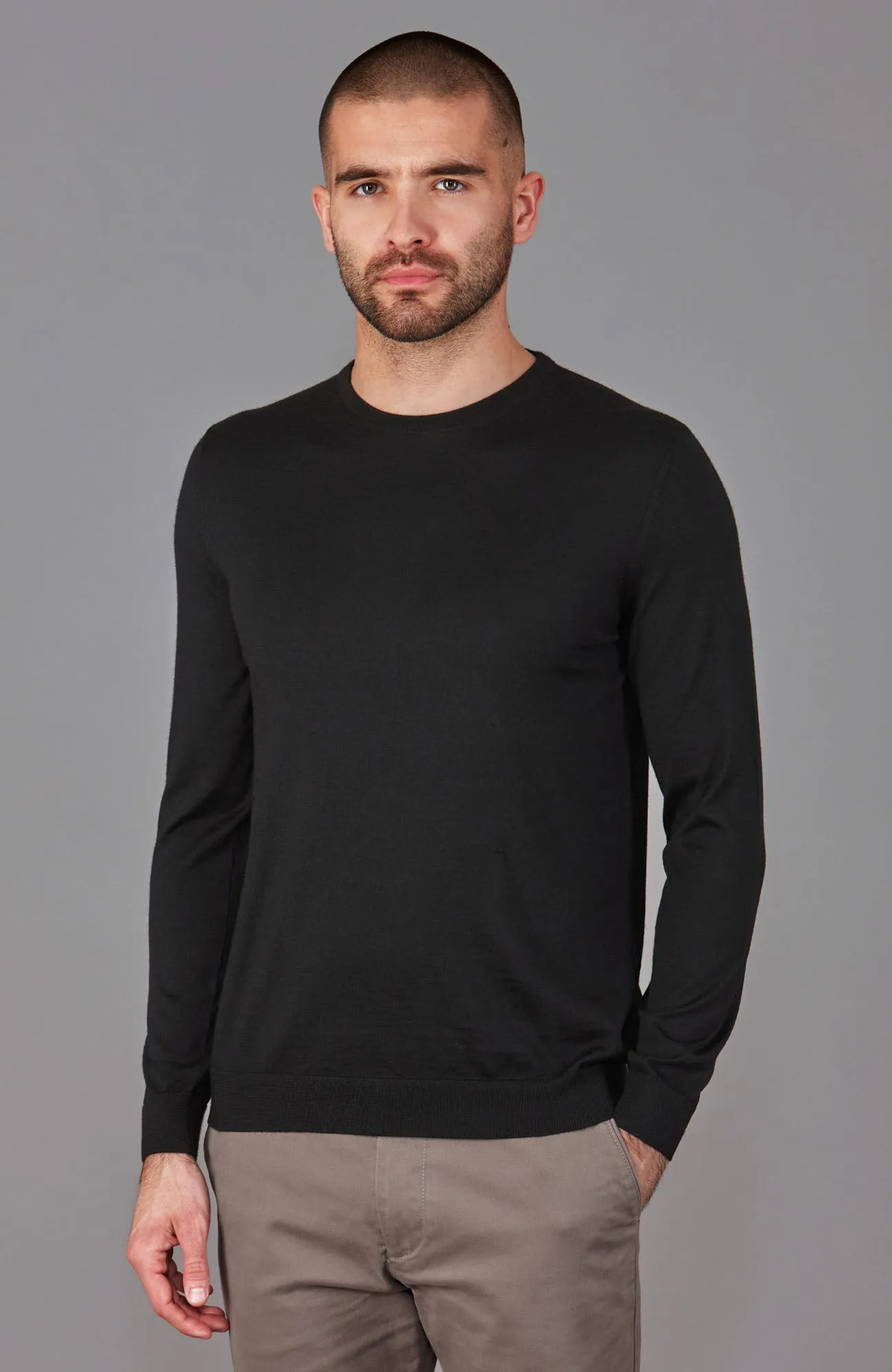 Mens Superfine Merino Silk Crew Neck Jumper