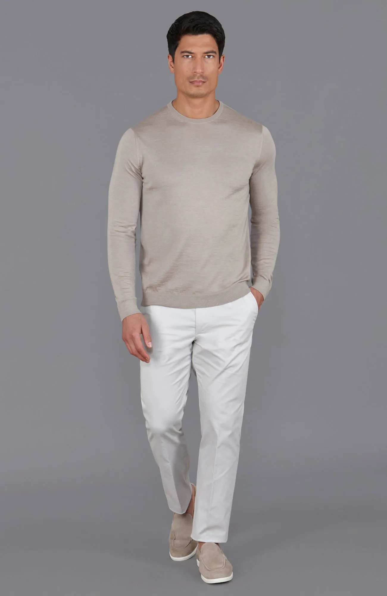 Mens Superfine Merino Silk Crew Neck Jumper